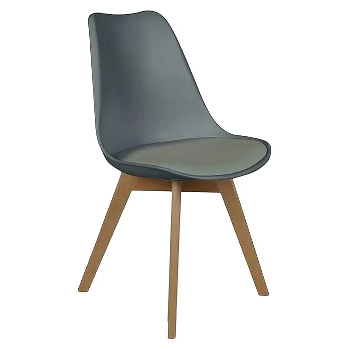 Home Deco Factory Silla Copenhague - Gris, 4 pzs. - Primer plano de una moderna silla de comedor gris con patas de madera, que muestra un diseño simple y elegante.