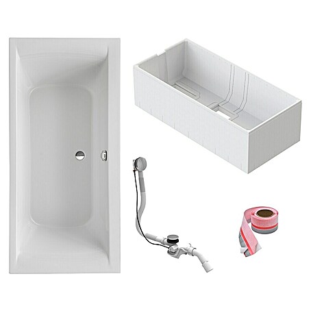 Ottofond Badewannen-Set Palermo (L x B: 180 x 80 cm, Sanitäracryl, Weiß, Mit Badewannenträger)