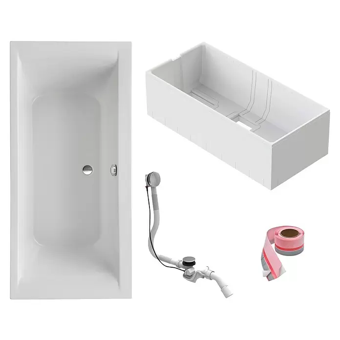 Ottofond Badewannen-Set PalermoL x B: 170 x 80 cm, Sanitäracryl, Weiß, Mit Badewannenträger