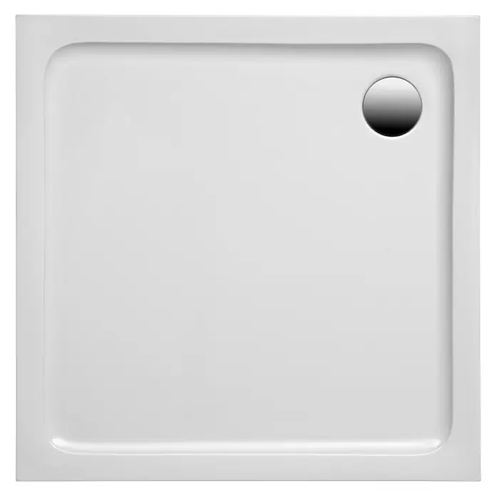 Ottofond Duschwannen-Set Puerto - L x B: 80 x 80 cm, Kunststoff, Weiß, Mit Duschwannenträger - Quadratische Duschwanne in Weiß mit glänzendem Abfluss. Ideal für moderne Badezimmerdesigns.