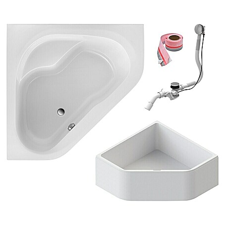 Ottofond Eckbadewannen-Set Tampa (L x B: 135 x 135 cm, Sanitäracryl, Weiß, Mit Badewannenträger)