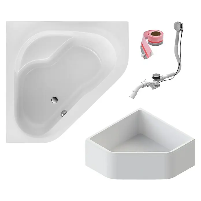 Ottofond Eckbadewannen-Set Tampa - L x B: 135 x 135 cm, Sanitäracryl, Weiß, Mit Badewannenträger - Eckbadewanne mit Zubehör: Eine elegante, platzsparende Badewanne mit passenden Installationselementen für ein komplettes Badezimmererlebnis.