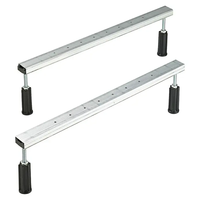 Ottofond Badewannen-Set Filo - L x B: 180 x 80 cm, Sanitäracryl, Weiß, Mit Badewannenfuß - Zwei verstellbare Gerätefüße mit rechteckigen, silberfarbenen Stützstreben und schwarzen, gerändelten Füßen für sicheren Stand.