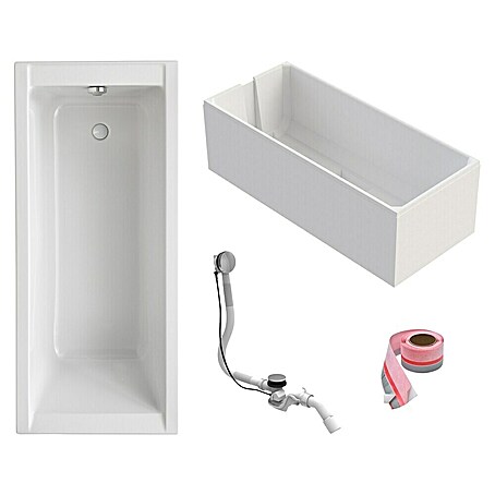 Ottofond Badewannen-Set Filo (L x B: 170 x 75 cm, Sanitäracryl, Weiß, Mit Badewannenträger)