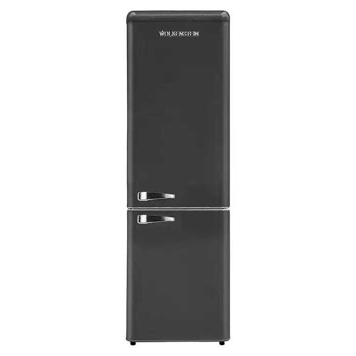 Wolkenstein Kühl-Gefrierkombination - Nutzinhalt Gesamt: 149 l, 62,6 x 54,6 x 177,5 cm, Schwarz - Abbildung eines Wolkenstein Kühl- und Gefrierschranks in elegantem Design mit Chromgriffen, ideal für jede moderne Küche.