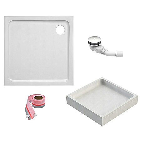 Ottofond Duschwannen-Set Puerto (L x B: 100 x 100 cm, Kunststoff, Weiß, Mit Duschwannenträger)