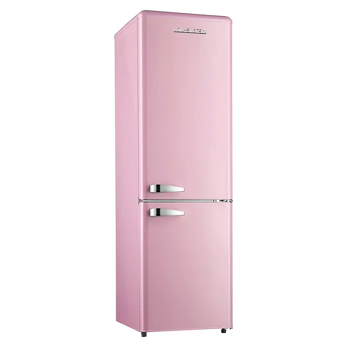 Wolkenstein Kühl-Gefrierkombination - Nutzinhalt Gesamt: 149 l, 62,6 x 54,6 x 177,6 cm, Pink - Elegante Kühl-Gefrierkombination in Rosa von Wolkenstein. Das Retro-Design mit Chromgriffen ist ein Blickfang in jeder Küche und bietet viel Stauraum.