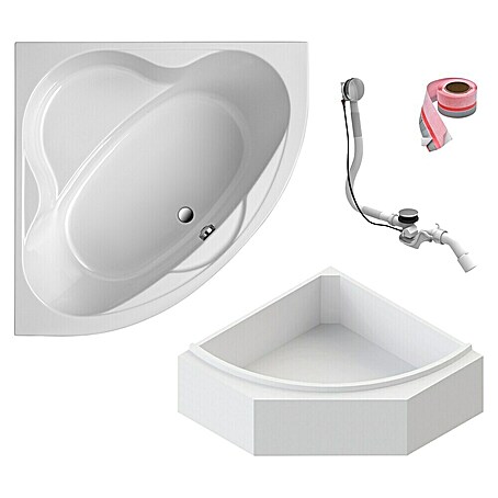 Ottofond Eckbadewannen-Set Bengasi (L x B: 140 x 140 cm, Sanitäracryl, Weiß, Mit Badewannenträger)