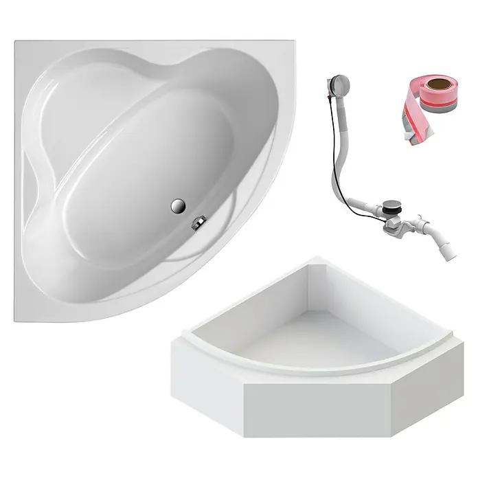 Ottofond Eckbadewannen-Set Bengasi - L x B: 140 x 140 cm, Sanitäracryl, Weiß, Mit Badewannenträger - Eckbadewanne mit Zubehör, wie Ablaufgarnitur und Dichtband, für das Badezimmer.