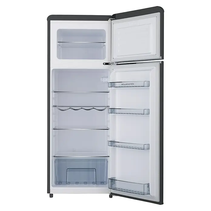 Wolkenstein Kühl-Gefrierkombination - Nutzinhalt Gesamt: 211 l, 62,6 x 54,5 x 145,6 cm, Schwarz - Offener Wolkenstein Kühlschrank mit Glasablagen, Weinregal und Türfächern für die perfekte Organisation und Lagerung Ihrer Lebensmittel.