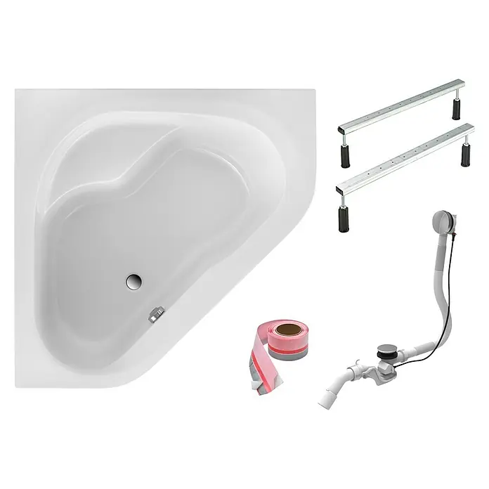 Ottofond Eckbadewannen-Set Tampa - L x B: 135 x 135 cm, Sanitäracryl, Weiß, Mit Badewannenfuß - Eckbadewanne mit Zubehör. Das Set beinhaltet eine Eckbadewanne, Füße, Ablaufgarnitur und Dichtband für die Installation.