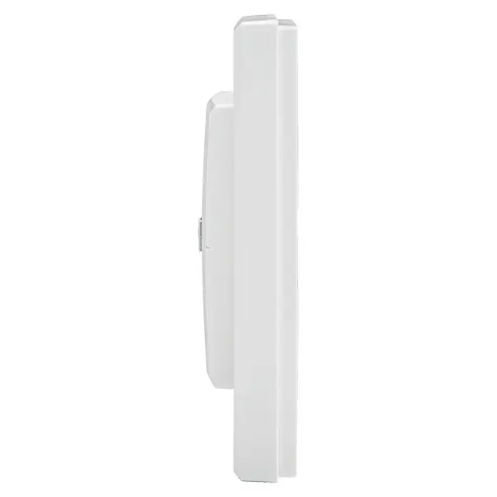Homematic IP Funk-Wandtaster HmIP-WRC2 - 2-fach, Batteriebetrieben, Weiß, 19 x 86 x 86 mm - Seitenansicht einer weißen WLAN-Thermostat-Wandhalterung. Ideal zur Temperaturregelung im Smart Home.