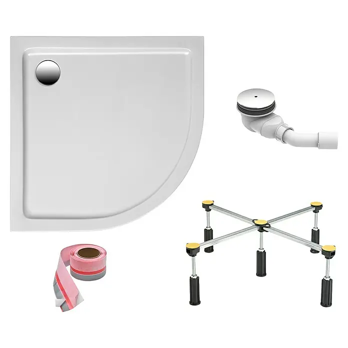 Ottofond Duschwannen-Set Rico - L x B: 90 x 90 cm, Kunststoff, Weiß, Mit Duschwannenfuß - Ein Set bestehend aus einer Duschwanne, einem Ablauf, einem Montagerahmen und Dichtband. Ideal für die Installation einer modernen Dusche.