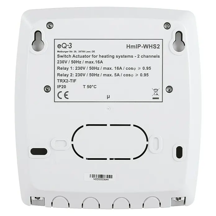 Homematic IP Funkschalter Aktor HmIP-WHS2 - 2-fach, Weiß, 30 x 120 x 130 mm, 230 V - Nahaufnahme eines Homematic IP Schaltaktors für Heizsysteme, der für die präzise Steuerung der Raumtemperatur sorgt.