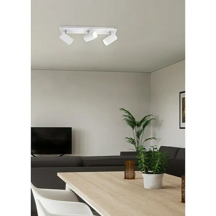 Trio Leuchten Marley Deckenstrahler - 105 W, L x B x H: 48 x 9 x 15 cm, Weiß, GU10, 3 Stk. - Deckenleuchte mit drei weißen Strahlern im modernen Design. Ideal für Wohnräume oder Büros, um gezieltes Licht zu spenden.\n