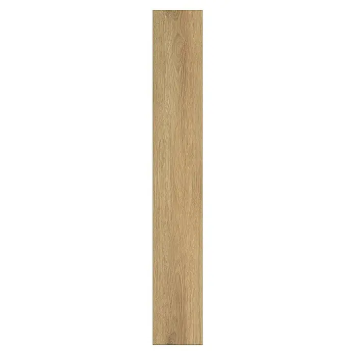 LOGOCLIC Ambienta Laminatmuster Eiche Canta - 300 x 195 x 10 mm, Landhausdiele - Nahaufnahme eines einzelnen Parkettbretts mit einer hellbraunen Holzmaserung, ideal für Bodenbeläge.