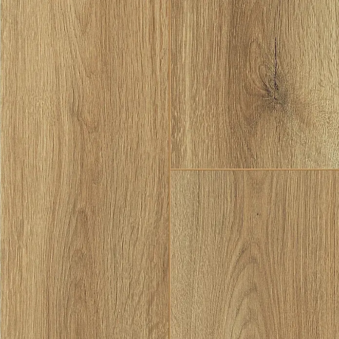 LOGOCLIC Ambienta Laminatmuster Eiche Canta - 300 x 195 x 10 mm, Landhausdiele - Nahaufnahme von hellem Laminatboden in Holzoptik, der die natürliche Maserung und Farbe des Materials hervorhebt.