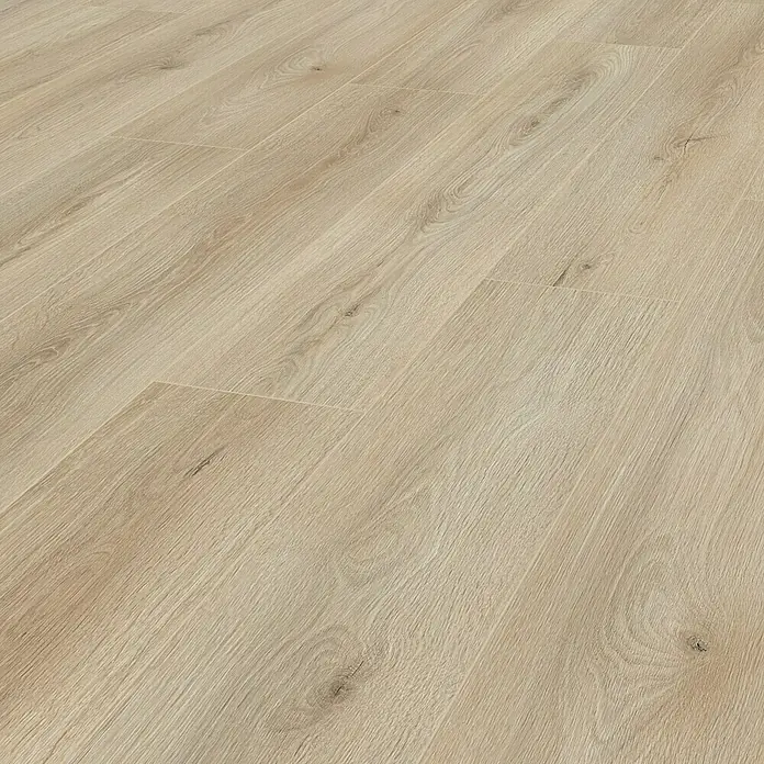 LOGOCLIC Ambienta Laminat - Eiche Erusa, Landhausdiele, 1.288 x 195 x 10 mm - Helles Holzlaminat, das eine warme und einladende Atmosphäre schafft, mit Maserung und natürlichen Farbtönen, ideal für moderne Wohnräume.