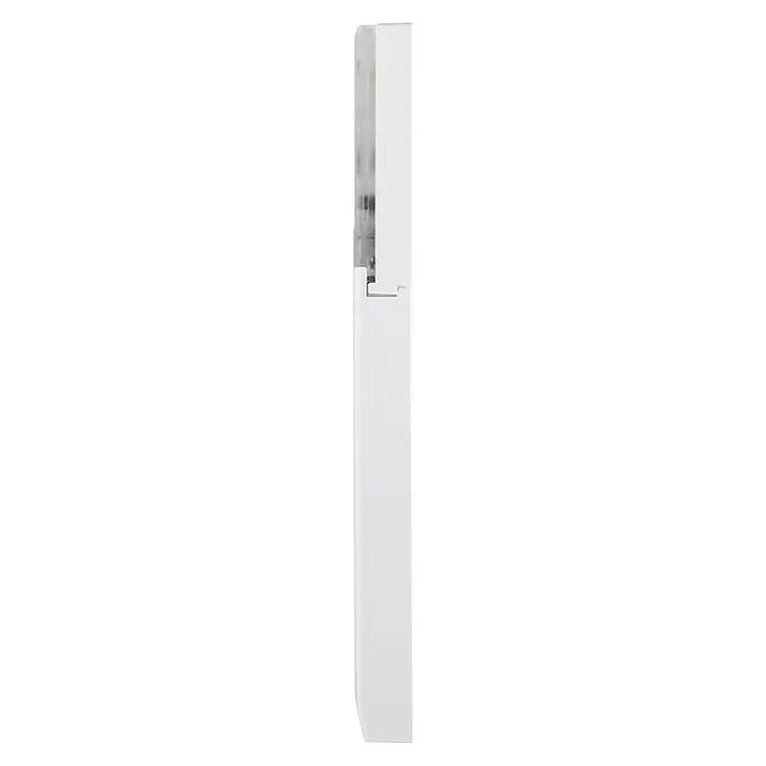 Homematic IP Fenster- & Türsensor HmIP-SWDO-I - Weiß, 19 x 166,5 x 12,5 mm, Batteriebetrieben - Seitenansicht eines weißen, schlanken Luftreinigers mit einem Fach auf der Oberseite, ideal zur Verbesserung der Raumluftqualität.