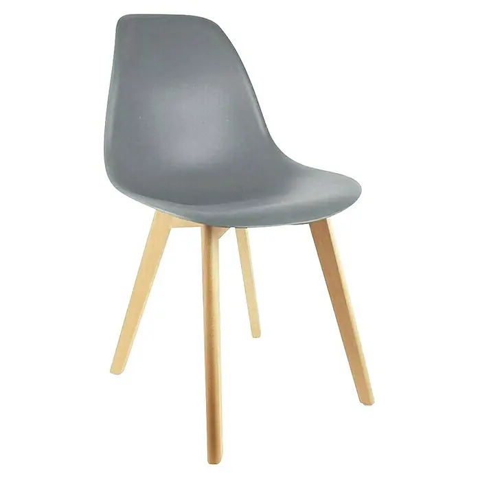 Home Deco Factory Silla Stockholm - Gris, 4 pzs. - Una silla gris moderna con patas de madera. Ideal para comedor u oficina, combinando estilo con funcionalidad para cada espacio.