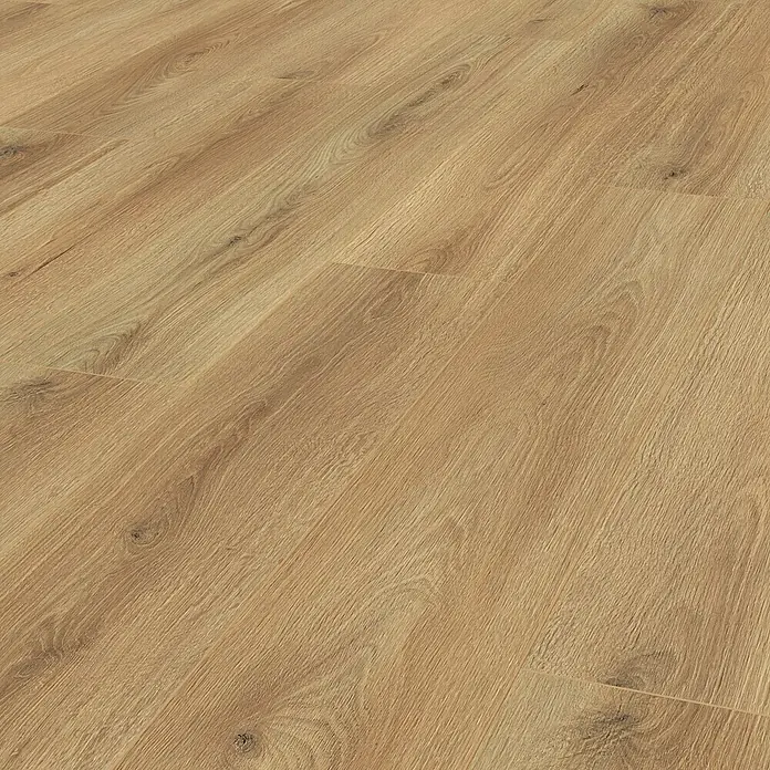LOGOCLIC Ambienta Laminatmuster Eiche Canta - 300 x 195 x 10 mm, Landhausdiele - Detailaufnahme eines hellen Laminatbodens mit einer natürlichen Holzmaserung, ideal für moderne Wohnräume.