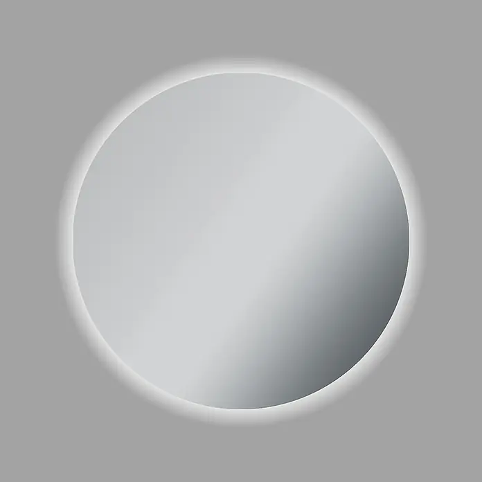 Camargue Lichtspiegel SiroDurchmesser: 80 cm, Leuchtmittel - Dieses Bild zeigt einen modernen, runden Spiegel mit einem subtilen, hellen Rahmen, ideal für minimalistische Dekorationen.