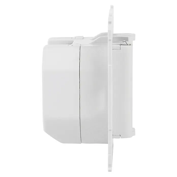 Homematic IP Netzteil HmIP-BPS-2 - Netzspannung: 230 V - Nahaufnahme eines weißen, quadratischen Aufputzgehäuses für elektronische Bauteile, ideal für die Elektroinstallation.