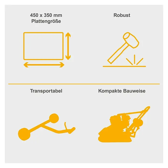 Herkules Rüttelplatte RP1200 - 4,1 kW, Verdichtungsdruck: 1.500 kg - Produktdetails: 450 x 350 mm Plattengröße, robust, transportabel und kompakte Bauweise. Ideal für verschiedene Anwendungen.