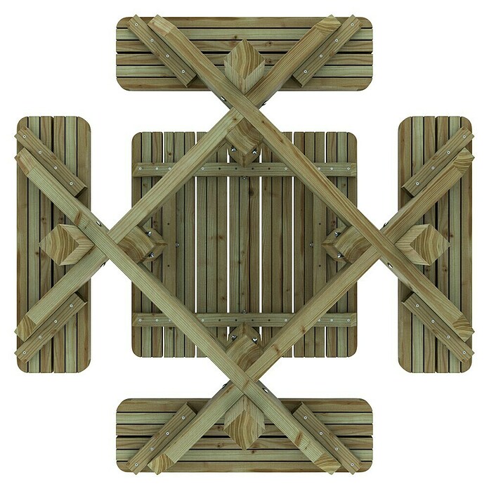 Outdoor Life Products Picknicktafel Grenen (l x b x h: 120 x 120 x 64 cm, Groen) | BAUHAUS