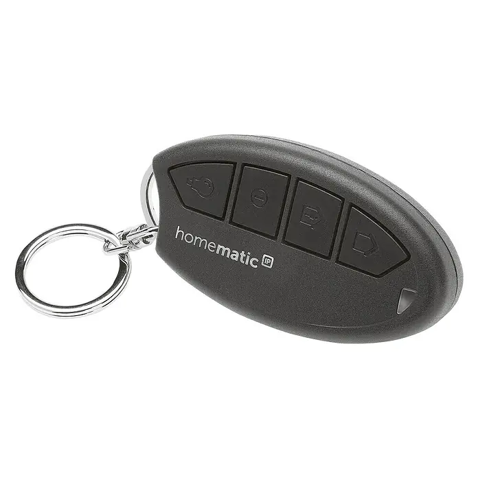 Homematic IP Funkfernbedienung Schlüsselanhänger Alarm HmIP-KRCA - Schwarz, 14 x 38 x 75 mm - Schlüsselanhänger-Fernbedienung von Homematic IP mit vier Tasten zur Steuerung von Smart-Home-Funktionen und einem robusten Design.