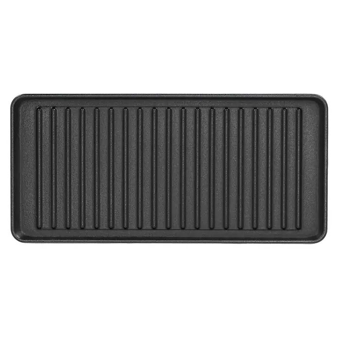 Kingstone Grillplatte - L x B: 40 x 19 cm - Hier ist eine rechteckige, schwarze Grillpfanne mit erhöhten Rippen. Ideal zum Grillen von Fleisch und Gemüse mit authentischen Grillstreifen.