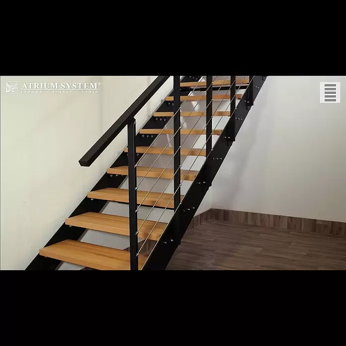 Atrium Wangentreppe Prosto - Farbton Metall: RAL 9005, Breite: 80 cm, Buche, Geschosshöhe: 274,5 cm - 285 cm - Monta schodw ATRIUM Prosto/ Installation of ATRIUM Prosto Stairs/ Montage der ATRIUM Prosto Treppe