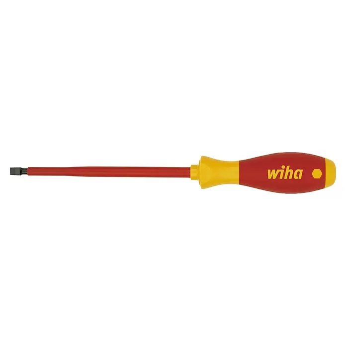 Wiha Schraubendreher SoftFinish® electric VDE - Klingenbreite: 2,5 mm, Klingenlänge: 75 mm - Wiha rot-gelber isolierter Schlitzschraubendreher.