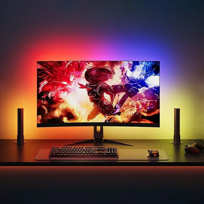 Govee Set PC Monitor Pro Kit H6608 - Kabellänge: 1,5 m, RGBW, Passend für: 27-34 Zoll Monitore - Moderner Gaming-Monitor mit farbiger Hintergrundbeleuchtung, perfekt für ein immersives Spielerlebnis am Schreibtisch.
