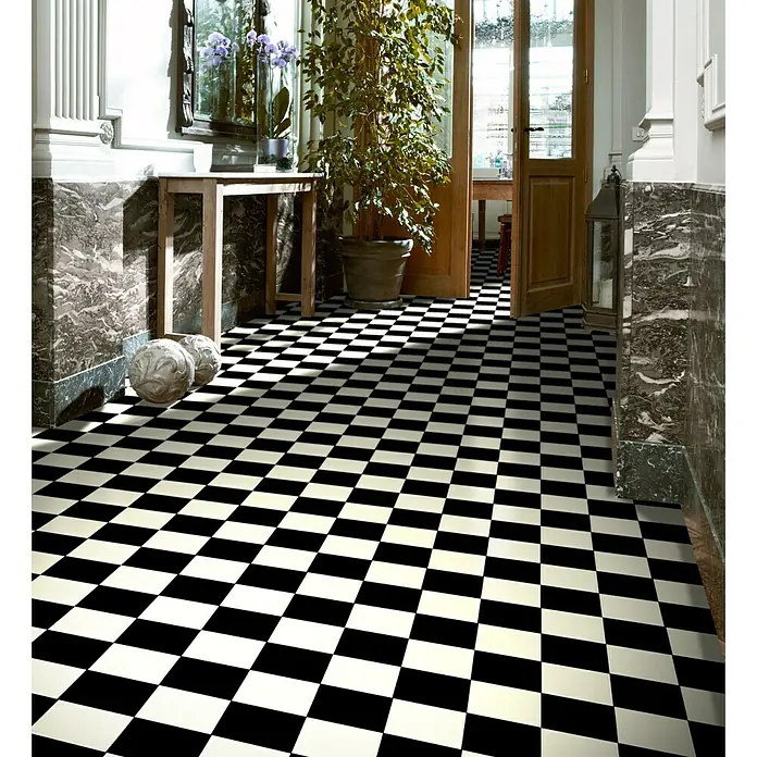 Beauflor PVC-Boden Meterware Atlantic - Sonstige, Breite: 300 cm, Schwarz/Weiß - Elegantes Interieur mit Schachbrettmuster-Vinylboden, der dem Raum einen klassischen und stilvollen Look verleiht.