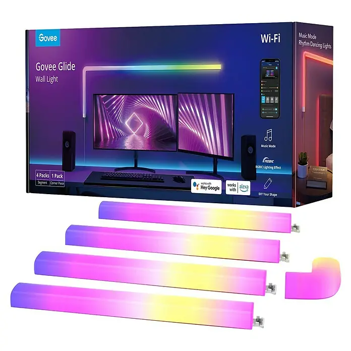 Govee LED-Wandleuchte Glide Wall Light H6062 - 36 W, Weiß, RGBW - Produktbild der Govee Glide Wandleuchte, ein intelligentes Beleuchtungssystem, das über WLAN steuerbar ist und Musik- und RGBIC-Lichteffekte bietet.