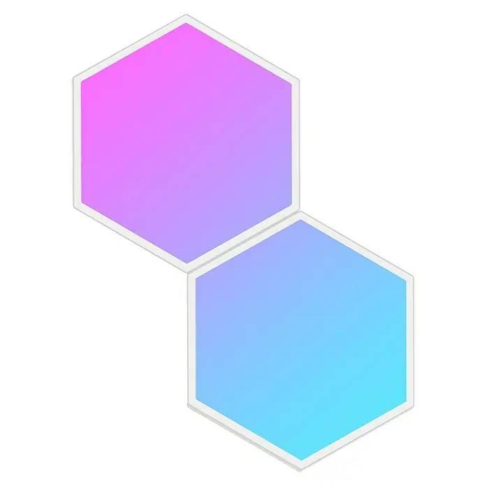Govee Erweiterungs-Set Glide Hexa Light Panels Expansion H1061002 - Weiß - Zwei verbundene, schattierte Hexagone in Pink- und Blautönen mit weißem Rand, perfekt für stilvolle grafische Darstellungen.