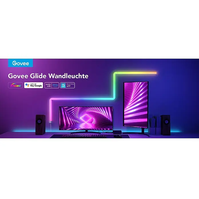 Govee LED-Wandleuchte Glide Wall Light H6062 - 36 W, Weiß, RGBW - Werbung für Govee Glide Wandleuchte mit smarter RGBIC-Beleuchtung, die mit Alexa und Google Assistant kompatibel ist.