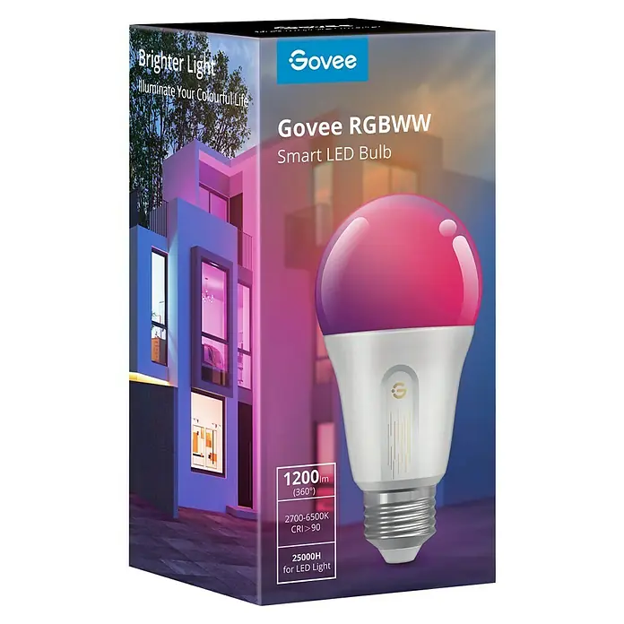 Govee Smart-LED-Lampe H6009 - E27, Dimmbar, RGBW, 1.200 lm, 12 W - Govee RGBWW Smart LED-Lampe: Smarte Beleuchtung für ein farbenfrohes Zuhause mit 1200 Lumen und langer Lebensdauer.