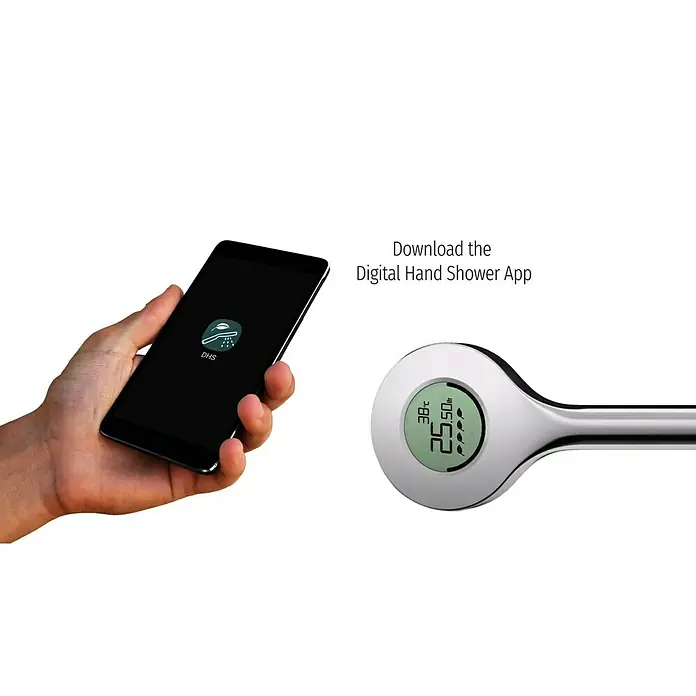 Handbrause - Anzahl Funktionen: 1 Stk., Durchmesser: 12 cm, Chrom/ Grau - Digitale Handbrause-App: Laden Sie die App herunter, um Ihre Handbrause zu steuern und anzupassen. Bleiben Sie mit der App auf dem Laufenden.