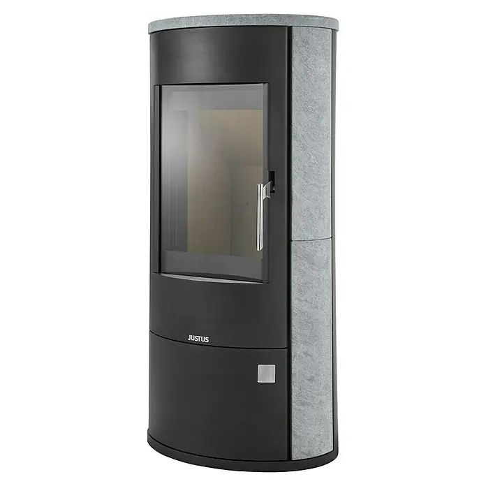 Justus Kaminofen Austin 7 - 7 kW, Raumheizvermögen: 144 m³, Material Verkleidung: Speckstein, Schwarz/Speckstein - Justus Kaminofen: Ein eleganter Kaminofen mit klarem Design, der Wärme und Stil in Ihr Zuhause bringt. Ideal für gemütliche Stunden.