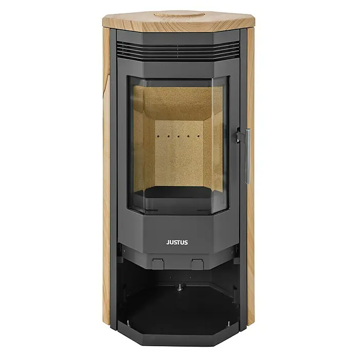 Justus Kaminofen Usedom 5 II - 5,5 kW, Raumheizvermögen: 88 m³, Material Verkleidung: Sandstein, Sandstein/Schwarz - Dieser Kaminofen von Justus ist ein Highlight für jedes Wohnzimmer. Er besticht durch sein modernes Design und seine effiziente Heizleistung.