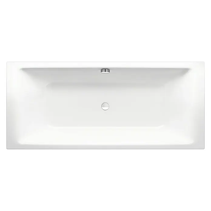 Kaldewei Badewanne Puro Duo 664 - 180 x 80 cm, Stahl-Email, Alpinweiß - Draufsicht auf eine rechteckige, weiße Badewanne mit Ablauf und Überlauf. Das schlichte Design passt in moderne Badezimmer.