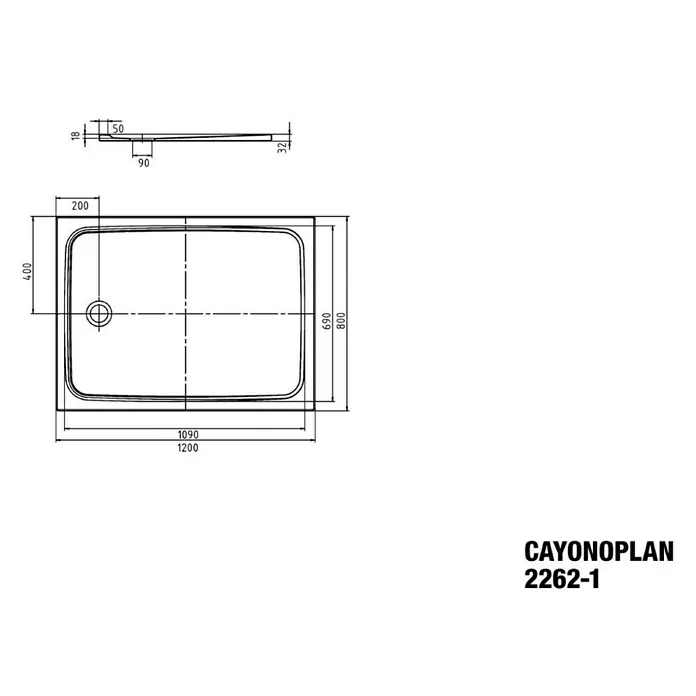 Kaldewei Duschwanne Cayonoplan 2262-1 - L x B: 120 x 80 cm, Stahl, Weiß - Schema der Cayonoplan 2262-1 Duschwanne, Abmessungen: 1200x800mm, Ablaufposition links. Optimal für moderne Badezimmer.