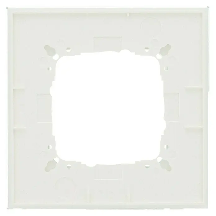 Glas-Abdeckrahmen - Mint glänzend, 1-fach, Passend für: Busch-Jaeger Serien Busch-Duro2000® SI & Reflex SI - Nahaufnahme einer weißen Abdeckplatte für eine Steckdose mit einer quadratischen Aussparung in der Mitte.