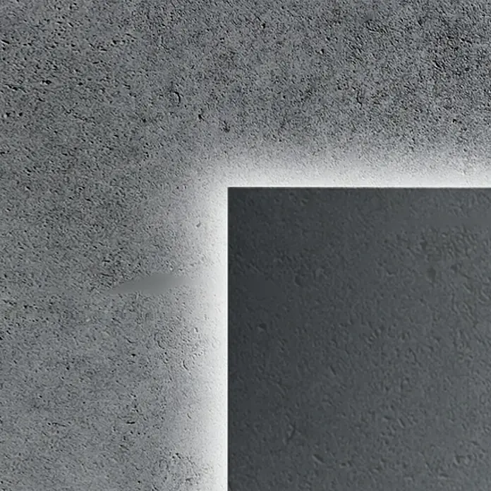 Camargue Lichtspiegel Khan - 100 x 70 cm, Leuchtmittel - Nahaufnahme einer modernen, indirekt beleuchteten Betonwand mit einem eleganten, minimalistischen Designelement.