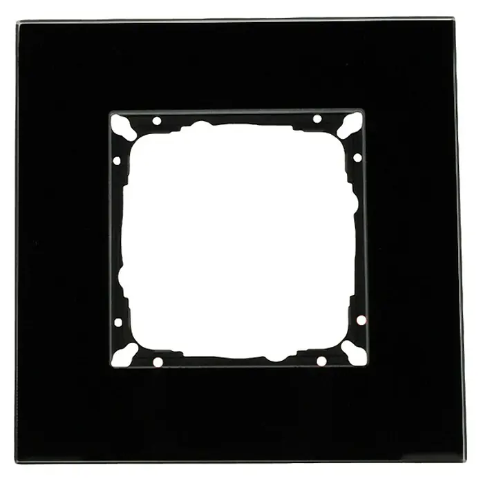Glas-Abdeckrahmen - Schwarz glänzend, 1-fach, Passend für: Schalterserien mit dem Maße 55x55mm - Schwarze quadratische Acrylglas-Wandplatte mit einem quadratischen Ausschnitt in der Mitte. Ideal für moderne Raumgestaltung.