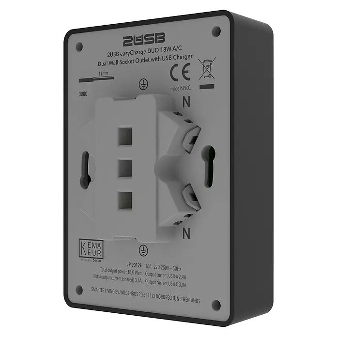 Doppelsteckdose mit USB - Schwarz matt, Matt, Kunststoff, Unterputzmontage - Nahaufnahme einer 2USB-Doppelwandsteckdose mit USB-Ladegerät, die Funktionalität und modernes Design vereint.