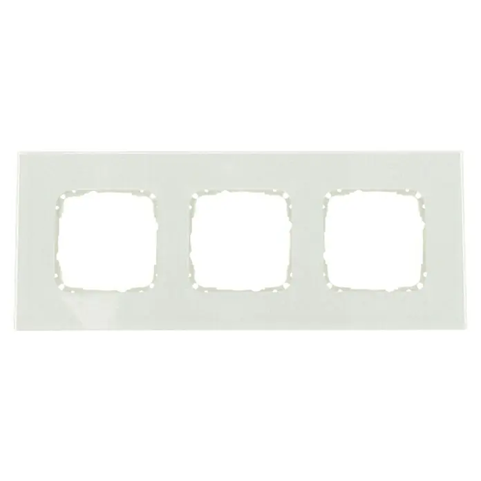 Glas-Abdeckrahmen - Weiß glänzend, 3-fach, Passend für: Busch-Jaeger Serien Busch-Duro2000® SI & Reflex SI - Eine weiße, rechteckige Abdeckplatte mit drei quadratischen Aussparungen für Schalter, Steckdosen oder andere Bedienelemente.