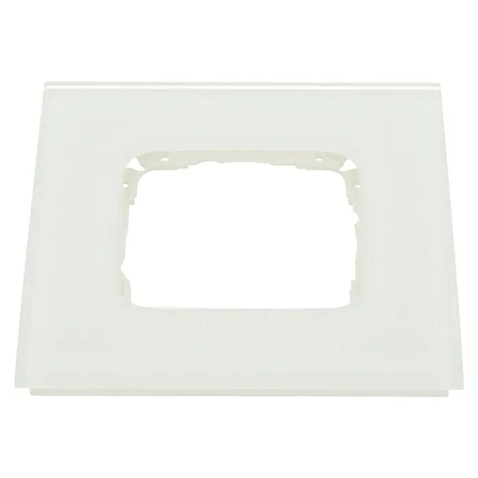 Glas-Abdeckrahmen - Weiß glänzend, 1-fach, Passend für: Busch-Jaeger Serien Busch-Duro2000® SI & Reflex SI - Nahaufnahme eines weißen Waschbeckenaufsatzes mit einem rechteckigen Ausschnitt in der Mitte, der die moderne Ästhetik des Produkts hervorhebt.